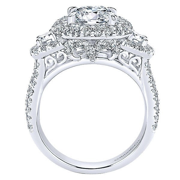 DIAMOND ENGAGEMENT RINGS - 18K White Gold Cushion Shaped Double Halo Diamond Engagement Ring
