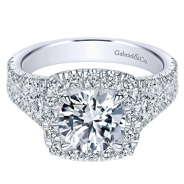 Halo Split Shank Diamond Engagement Ring in White Gold