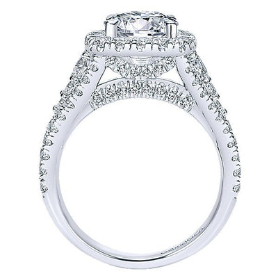 DIAMOND ENGAGEMENT RINGS - 18K White Gold Filled Split Shank Diamond Engagement Ring With Cushion Halo