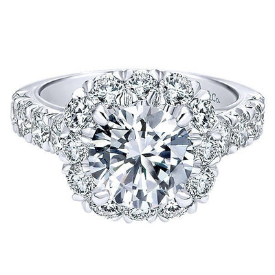 DIAMOND ENGAGEMENT RINGS - 18K White Gold French Pave Large Halo Diamond Engagement Ring