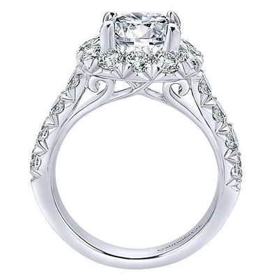 DIAMOND ENGAGEMENT RINGS - 18K White Gold French Pave Large Halo Diamond Engagement Ring