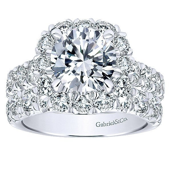 DIAMOND ENGAGEMENT RINGS - 18K White Gold French Pave Large Halo Diamond Engagement Ring
