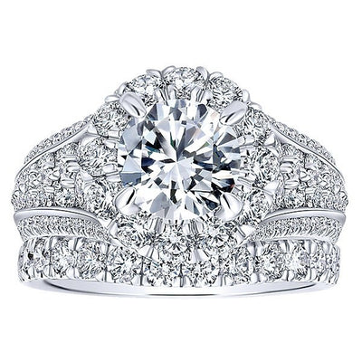DIAMOND ENGAGEMENT RINGS - 18K White Gold Reverse Taper Multi Row Pave Halo Diamond Engagement Ring