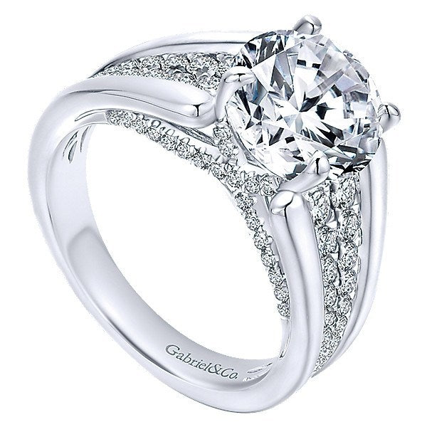 DIAMOND ENGAGEMENT RINGS - 18K White Gold Reverse Taper Pave Set Diamond Engagement Ring