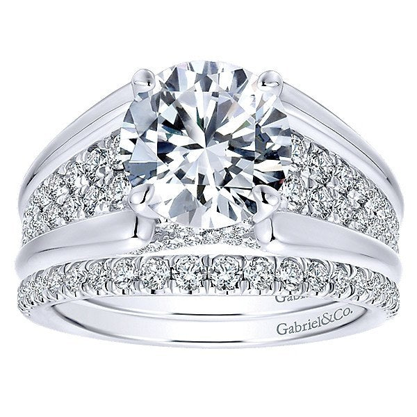 DIAMOND ENGAGEMENT RINGS - 18K White Gold Reverse Taper Pave Set Diamond Engagement Ring