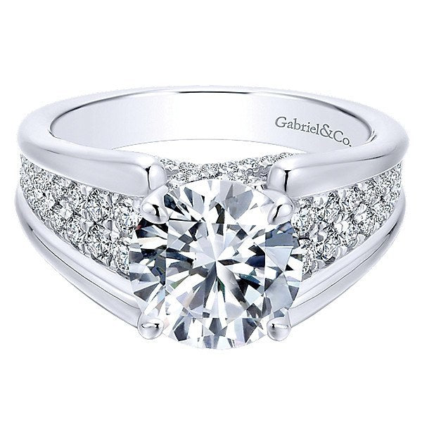 DIAMOND ENGAGEMENT RINGS - 18K White Gold Reverse Taper Pave Set Diamond Engagement Ring