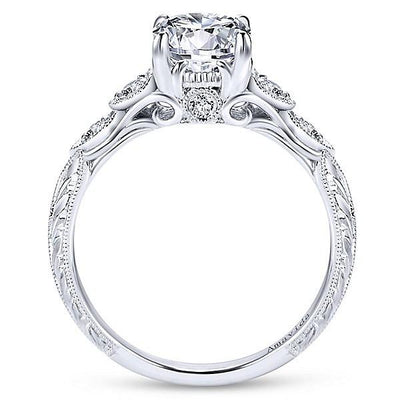 DIAMOND ENGAGEMENT RINGS - 18K White Gold Vintage Inspired Amavida Complete Diamond And Sapphire Engagement Ring