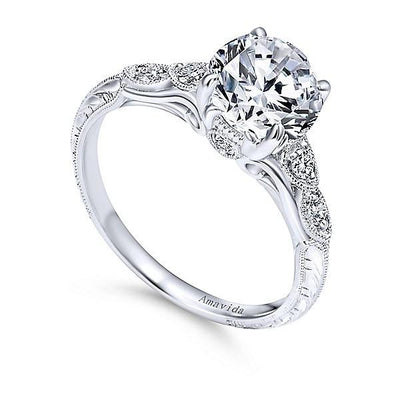 DIAMOND ENGAGEMENT RINGS - 18K White Gold Vintage Inspired Amavida Complete Diamond And Sapphire Engagement Ring