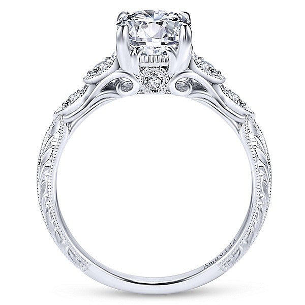 DIAMOND ENGAGEMENT RINGS - 18K White Gold Vintage Inspired Amavida Diamond Engagement Ring