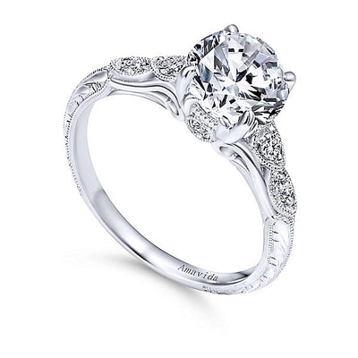 DIAMOND ENGAGEMENT RINGS - 18K White Gold Vintage Inspired Amavida Diamond Engagement Ring