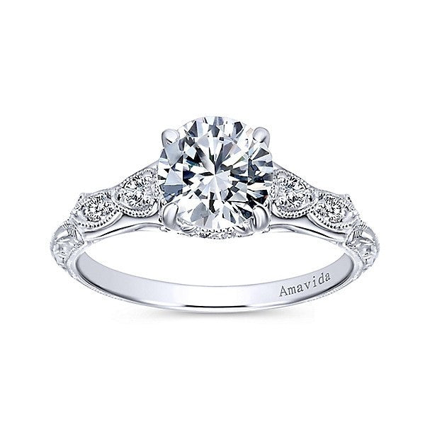 DIAMOND ENGAGEMENT RINGS - 18K White Gold Vintage Inspired Amavida Diamond Engagement Ring