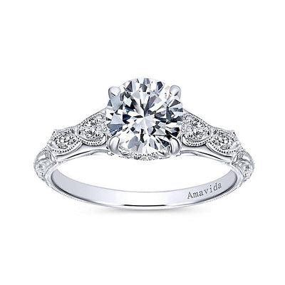 DIAMOND ENGAGEMENT RINGS - 18K White Gold Vintage Inspired Amavida Diamond Engagement Ring
