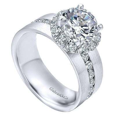 DIAMOND ENGAGEMENT RINGS - 18K White Gold Wide Brushed Channel Set Diamond Engagement Ring