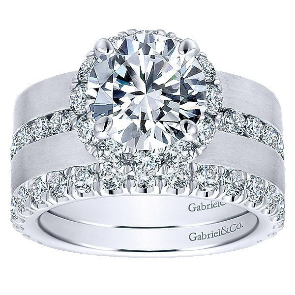 DIAMOND ENGAGEMENT RINGS - 18K White Gold Wide Brushed Channel Set Diamond Engagement Ring