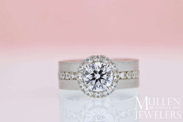DIAMOND ENGAGEMENT RINGS - 18K White Gold Wide Brushed Channel Set Diamond Engagement Ring