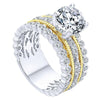 DIAMOND ENGAGEMENT RINGS - 18K Yellow And White Gold Stacked Vintage Style Diamond Engagement Ring