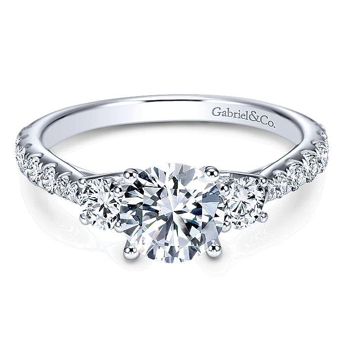 3-Stone Trellis Round DiamondRing .66Cttw 14K White Gold 6A