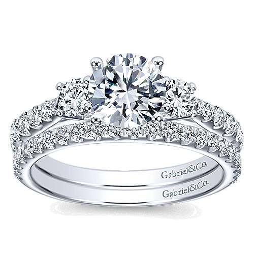 3-Stone Trellis Round DiamondRing .66Cttw 14K White Gold 6A