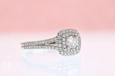 DIAMOND ENGAGEMENT RINGS - Alice - Cushion Shaped Double Halo 2/3cttw Diamond Engagement Ring