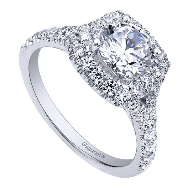 DIAMOND ENGAGEMENT RINGS - Cushion Shaped Halo Diamond Engagement Ring With Subtle Split Shank