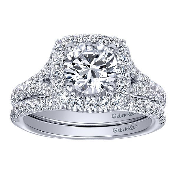 DIAMOND ENGAGEMENT RINGS - Cushion Shaped Halo Diamond Engagement Ring With Subtle Split Shank