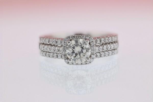 DIAMOND ENGAGEMENT RINGS - Platinum 1.43cttw With .82ct I/SI2 Center Triple Row Pave Halo Diamond Engagement Ring
