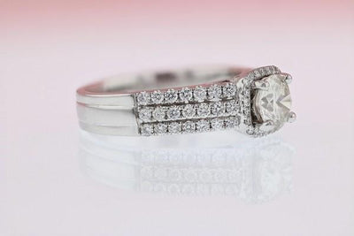 DIAMOND ENGAGEMENT RINGS - Platinum 1.43cttw With .82ct I/SI2 Center Triple Row Pave Halo Diamond Engagement Ring