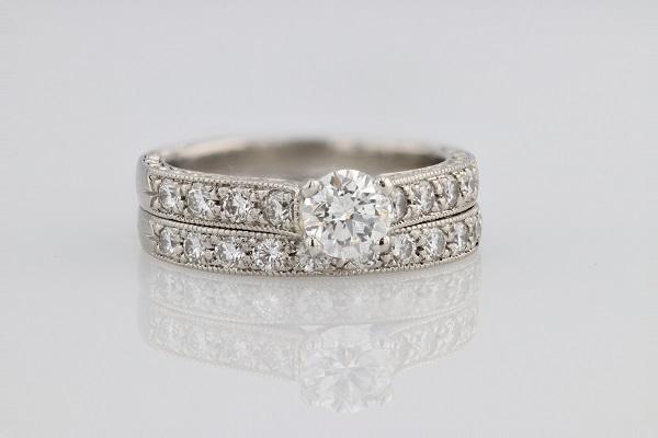 DIAMOND ENGAGEMENT RINGS - Platinum 1.51cttw With .55ct G/SI2 Engagement Ring & Wedding Band With GSI Cert Wedding Set