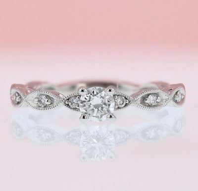 DIAMOND ENGAGEMENT RINGS - Sarah - Vintage Inspired 1/2cttw Round Diamond Engagement Ring With Hand Engraving