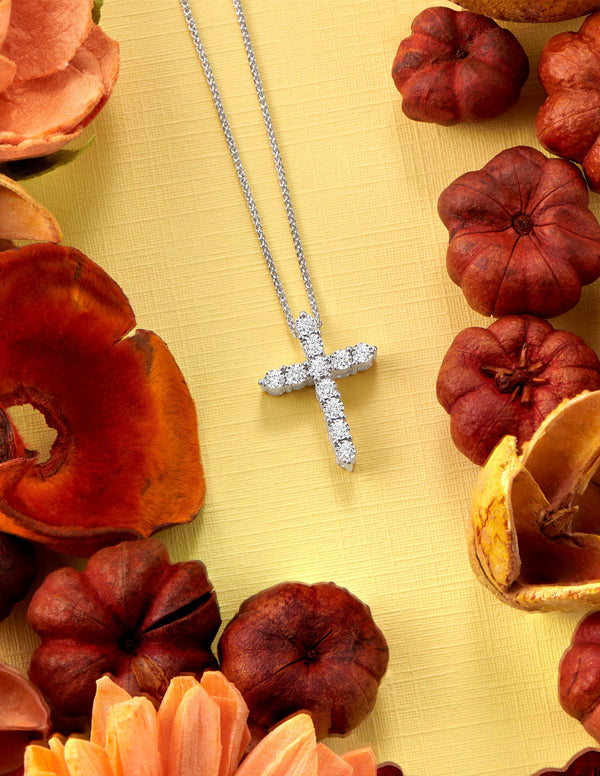 10kt White Gold Womens newest Round Diamond Cross Pendant 1/12 Cttw