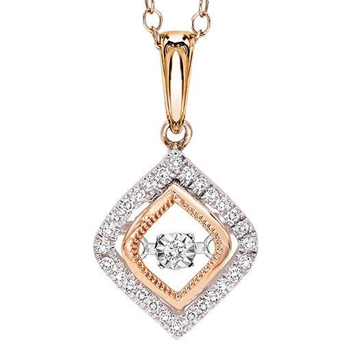 DIAMOND JEWELRY - 14K Rose And White Gold Diamond Marquise Shaped Round Diamond Rhythm Of Love Necklace