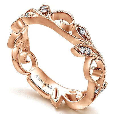 DIAMOND JEWELRY - 14K Rose Gold Floral Diamond Stackable Band