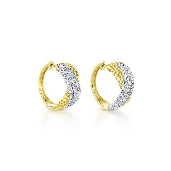 DIAMOND JEWELRY - 14K Two-Tone Criss Cross Weave Diamond Hoop Earrings