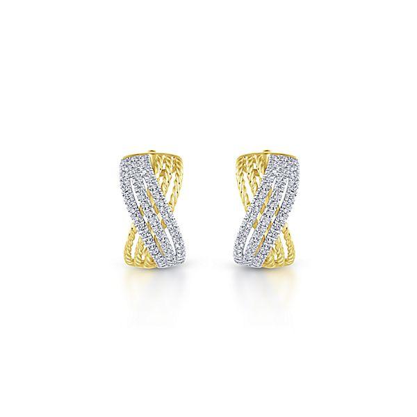 DIAMOND JEWELRY - 14K Two-Tone Criss Cross Weave Diamond Hoop Earrings