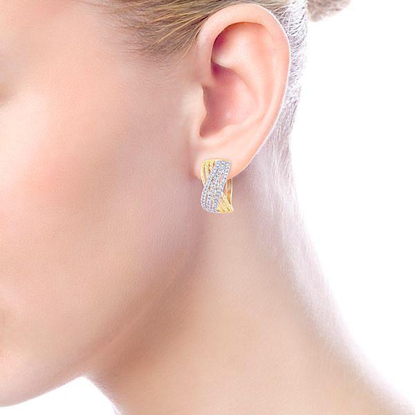 DIAMOND JEWELRY - 14K Two-Tone Criss Cross Weave Diamond Hoop Earrings