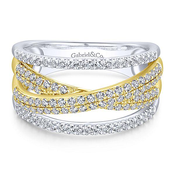 DIAMOND JEWELRY - 14K Two-Tone Gold 2/3cttw Multi-Row Crossover Pave Diamond Ring