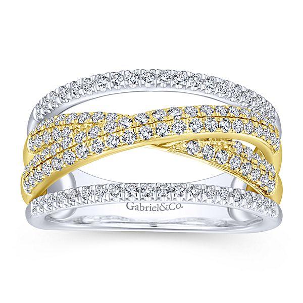 DIAMOND JEWELRY - 14K Two-Tone Gold 2/3cttw Multi-Row Crossover Pave Diamond Ring