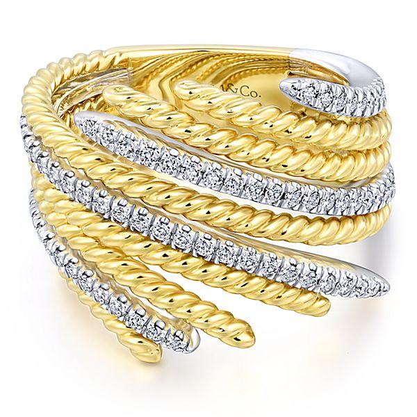DIAMOND JEWELRY - 14K Two-Tone Gold Freeform Wave Pave Diamond Ring