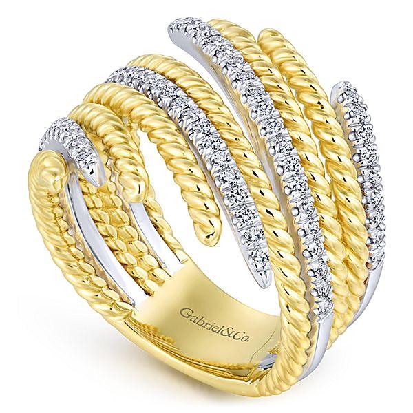 DIAMOND JEWELRY - 14K Two-Tone Gold Freeform Wave Pave Diamond Ring