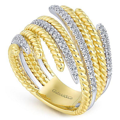 DIAMOND JEWELRY - 14K Two-Tone Gold Freeform Wave Pave Diamond Ring
