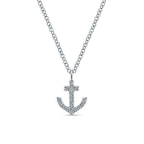 DIAMOND JEWELRY - 14K White Gold 1/10cttw Diamond Anchor Necklace
