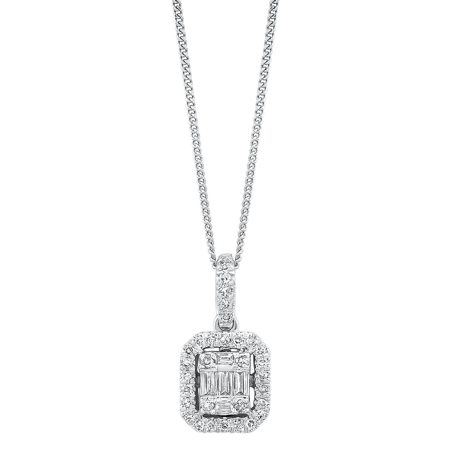 DIAMOND JEWELRY - 14K White Gold 1/2cttw Baguette And Round Diamond Halo Cluster Necklace