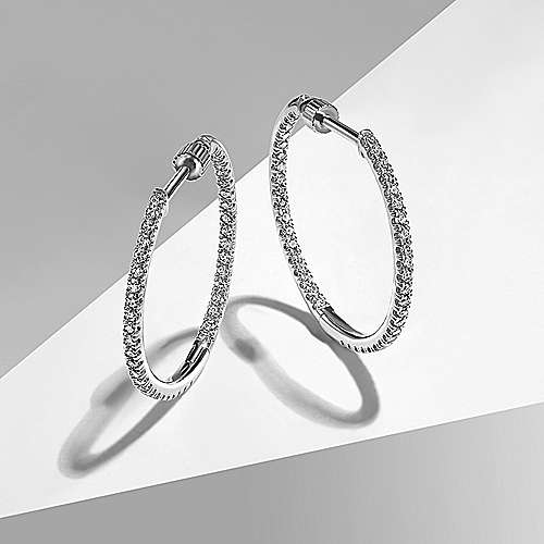 Inside Out Pave Diamond Hoop Earrings .5 Cttw 14K White Gold