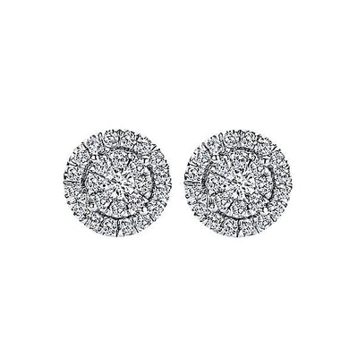 DIAMOND JEWELRY - 14K White Gold 1/2cttw Round Diamond Halo Cluster Stud Earrings