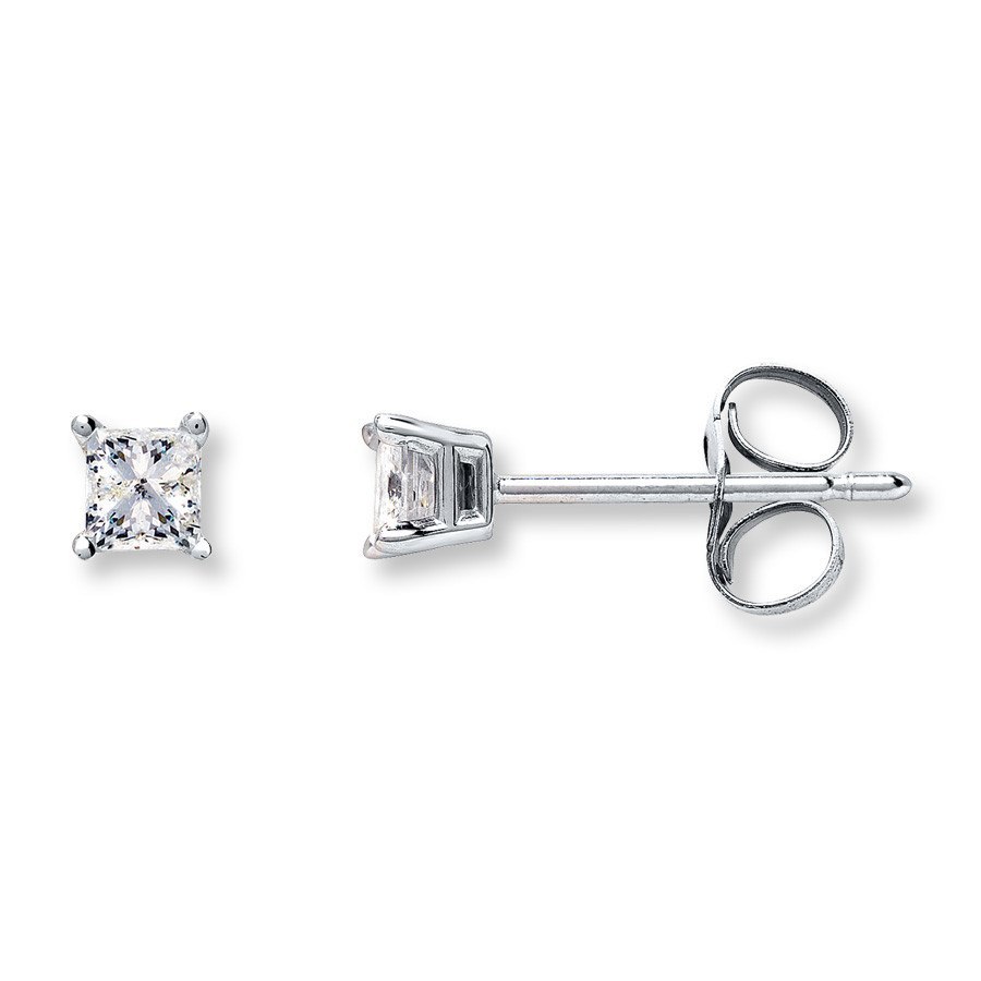 DIAMOND JEWELRY - 14K White Gold 1/4 Carat Princess Cut Diamond Stud Earrings
