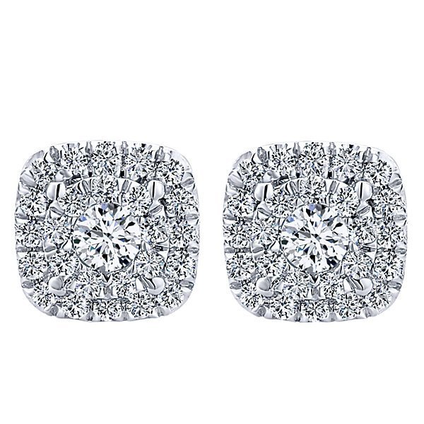 DIAMOND JEWELRY - 14K White Gold 1/4ct Cushion Shaped Halo Cluster Diamond Stud Earrings