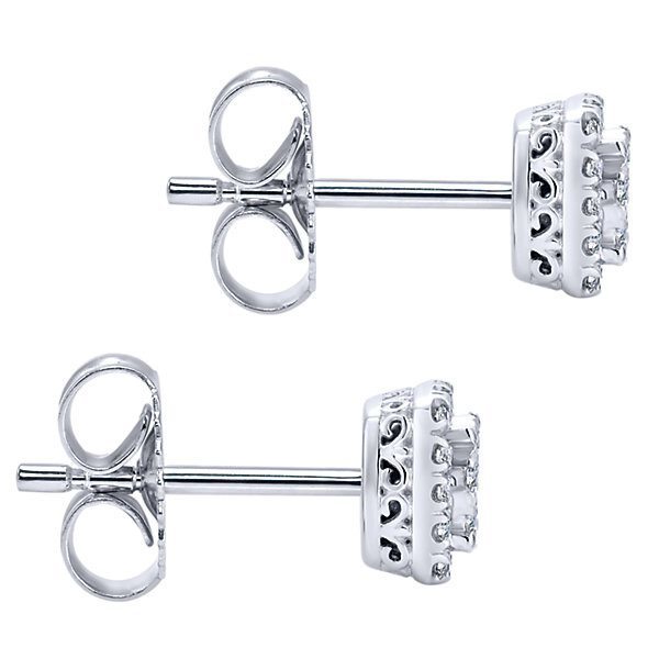 DIAMOND JEWELRY - 14K White Gold 1/4ct Cushion Shaped Halo Cluster Diamond Stud Earrings