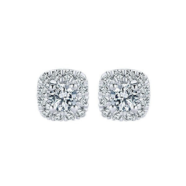 DIAMOND JEWELRY - 14K White Gold 1/4cttw Diamond Cushion Shaped Halo Stud Earrings