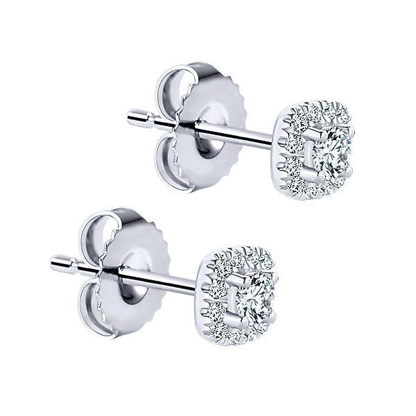 DIAMOND JEWELRY - 14K White Gold 1/4cttw Diamond Cushion Shaped Halo Stud Earrings