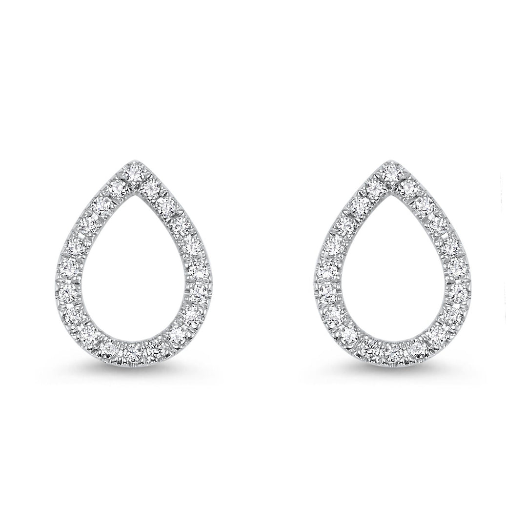 DIAMOND JEWELRY - 14K White Gold Dainty Diamond Pear Shaped Stud Earrings